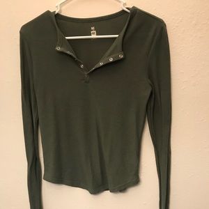 green quarter button long sleeve top